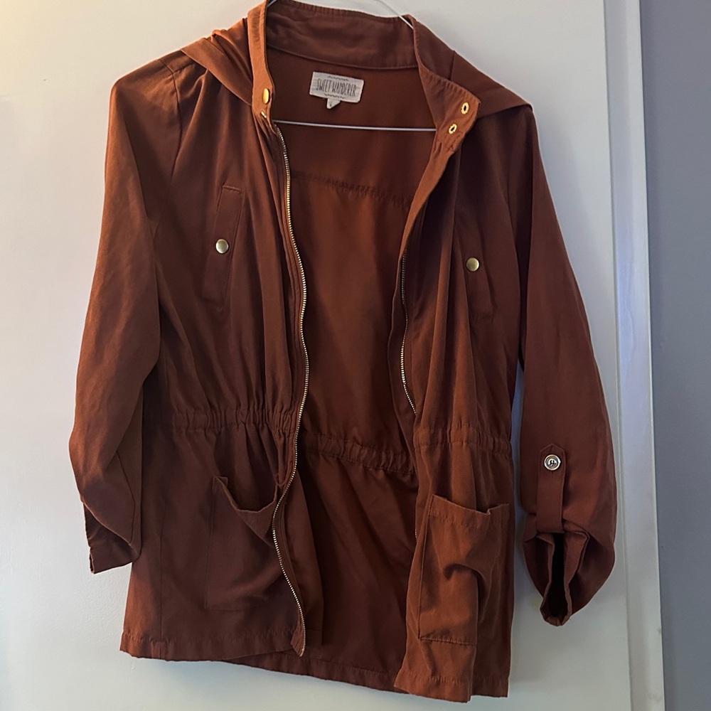 Sweet Wanderer Rust Brown Hooded Utility Jacket